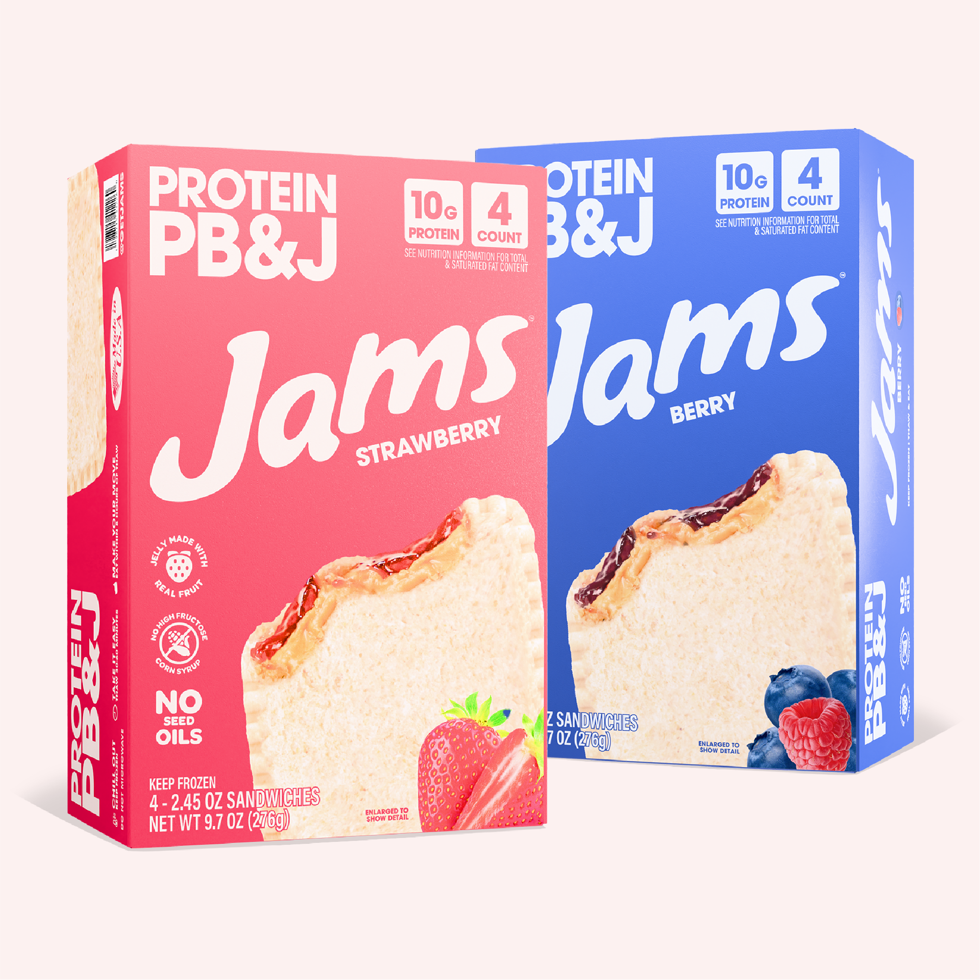 Similar to Trader Joe’s, the Jams frozen sandwich packaging features an image of a partially consumed frozen sandwich.