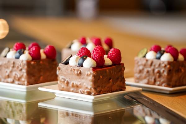 Chocolate with cream and fruit