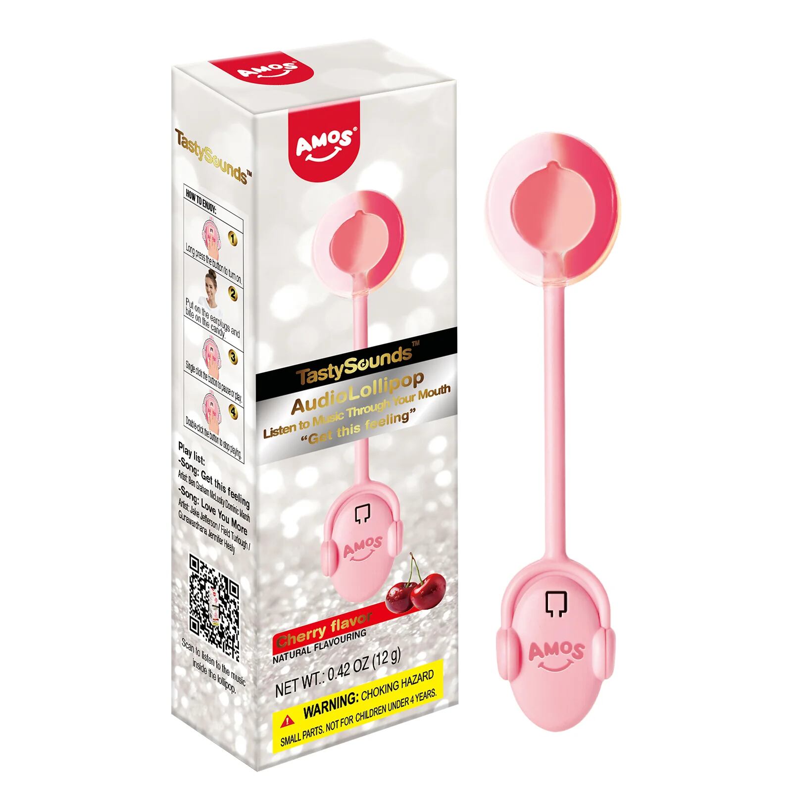 China's Amos Foods has launched several 'Audio lollipop' products under its TastySounds brand.