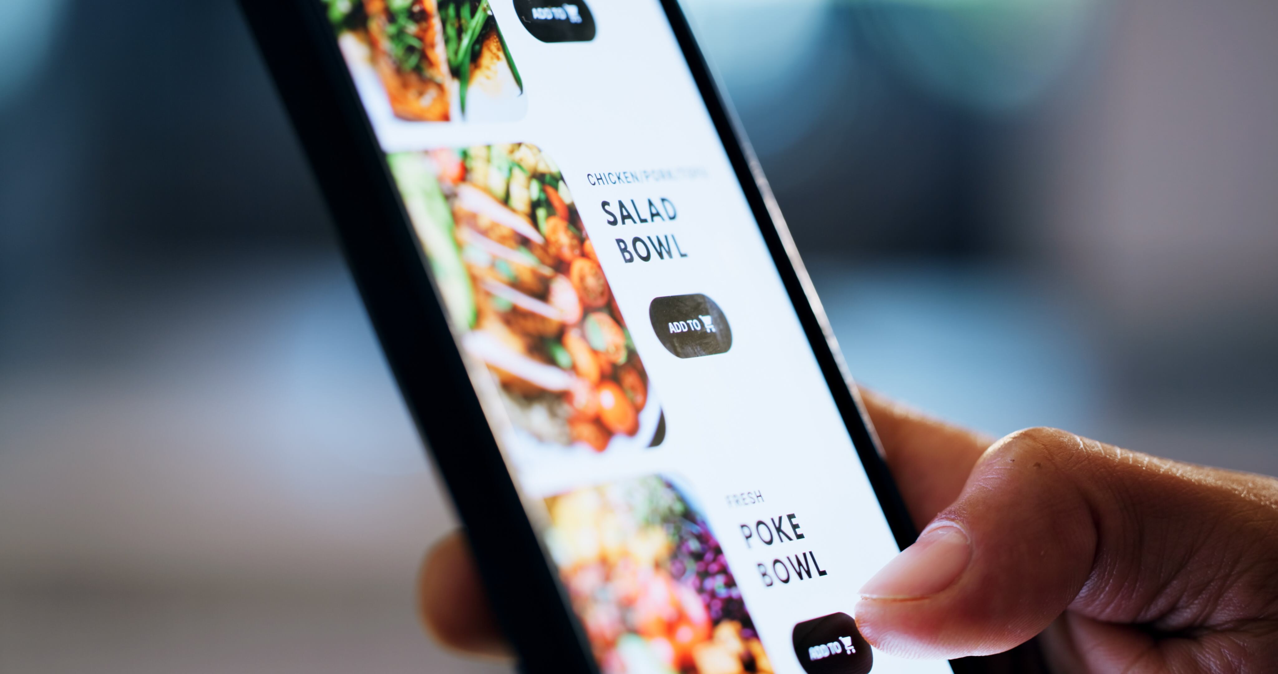 Hand, phone screen and menu