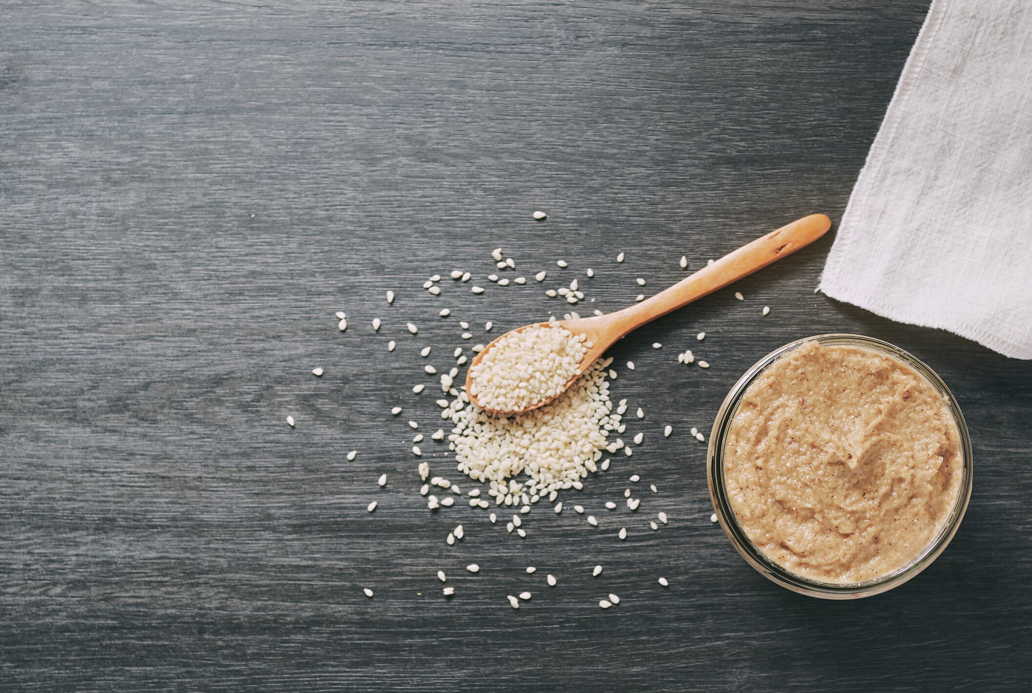 Sesame paste on a black background