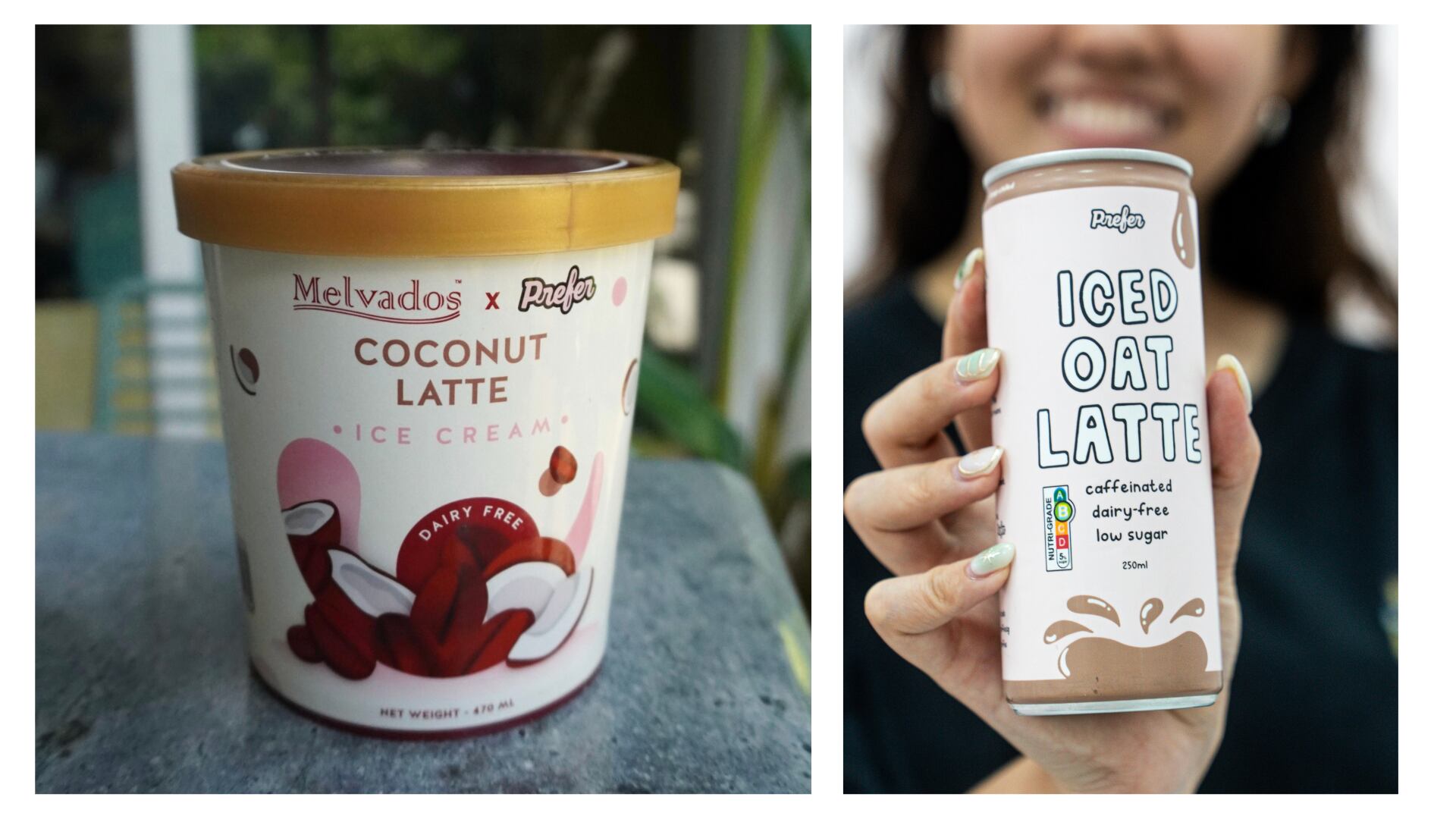 Prefer’s bean-free coffee features in both its coconut latte ice cream and iced oat latte.