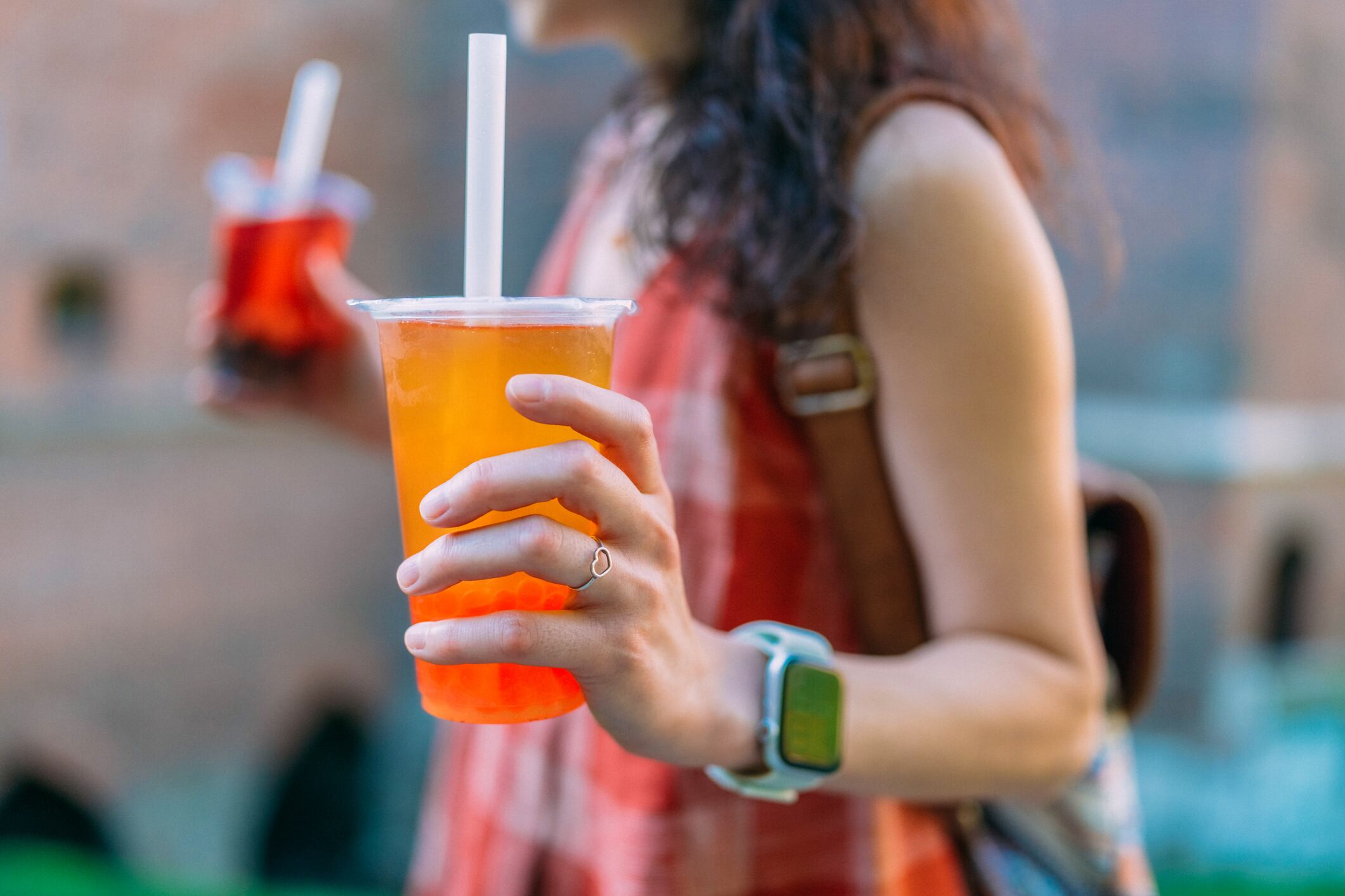 Woman enjoying bubble tea
