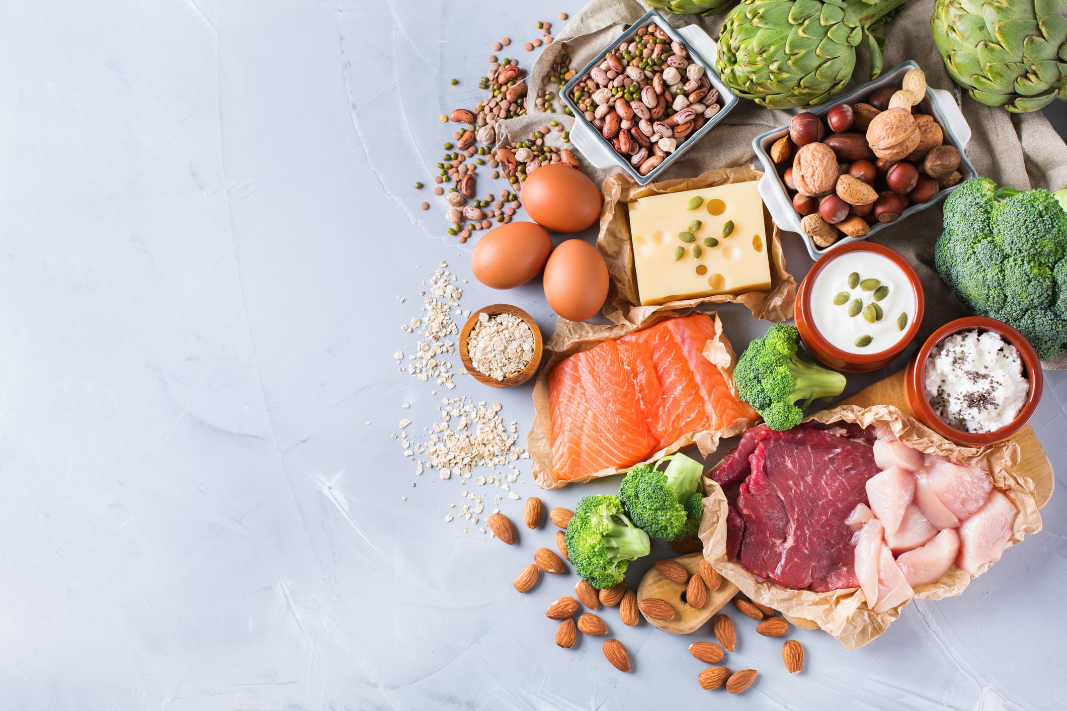 Assortment of both animal and plant healthy protein sources