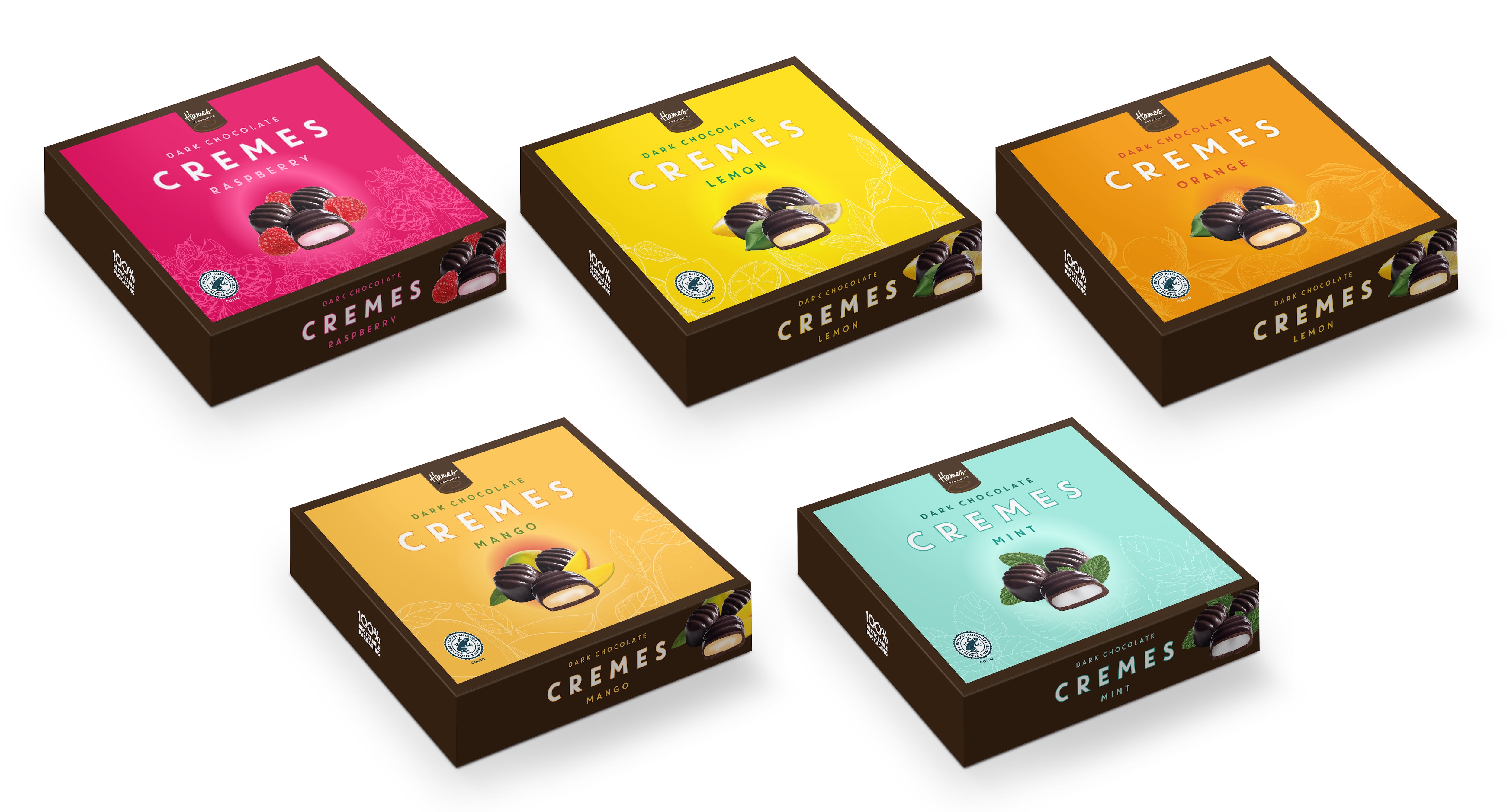 Selection of Hames Chocolates dark chocolate fondant cremes.