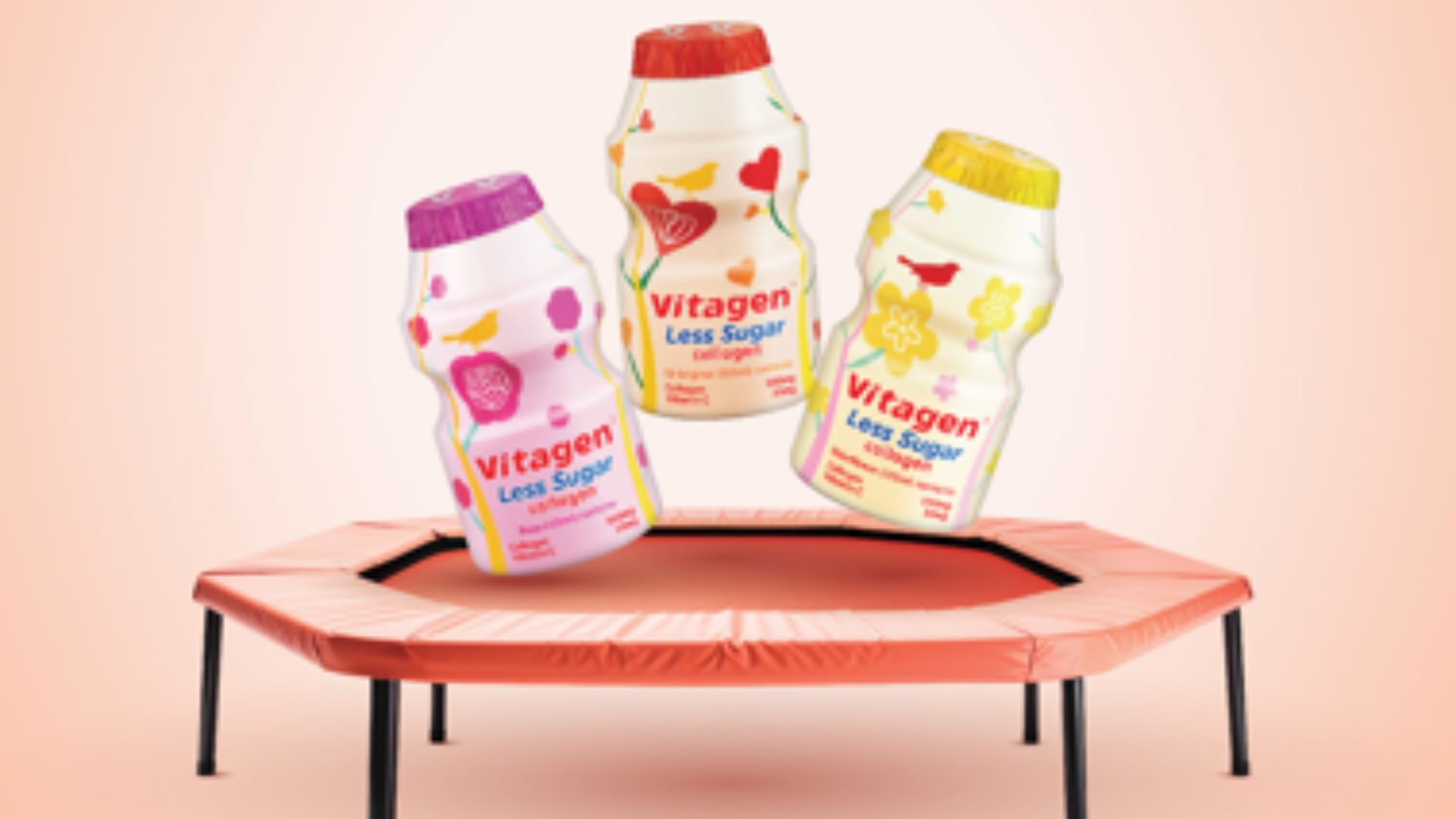 Vitagen’s recent campaign “Put the bounce back into your skin” features the Collagen Less Sugar range, which contains marine collagen peptides, vitamin C, live probiotic cultures and prebiotic fibre.