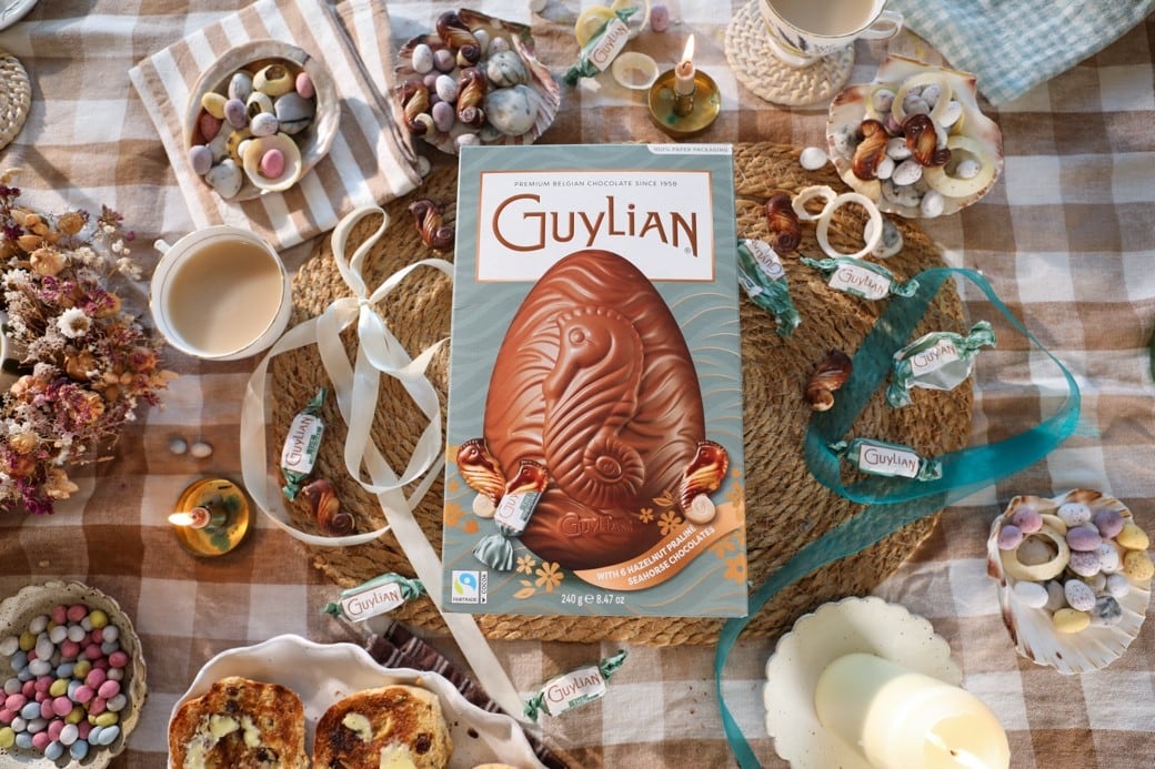 Guylian Seashells Easter egg with seahorse pralines.