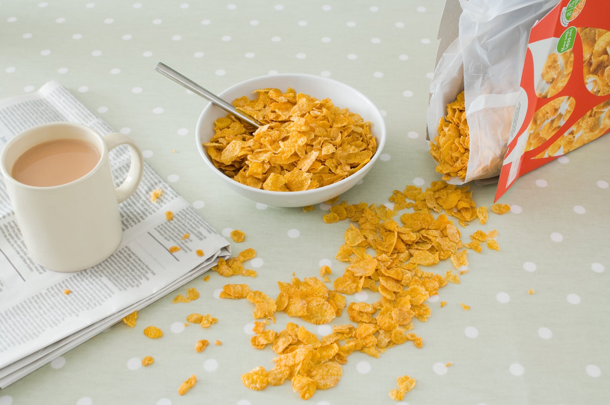 Spilt breakfast cereal