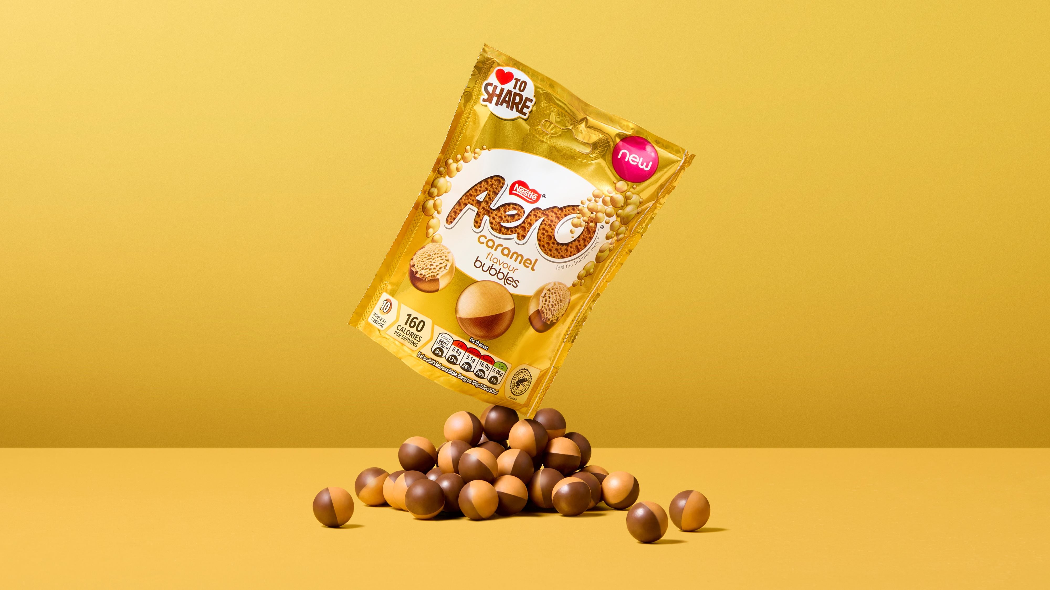 Bag of Aero Caramel flavour Bubbles.