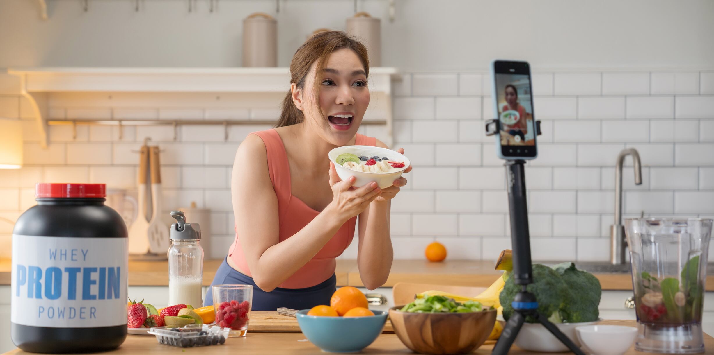 Live-streaming a finished yogurt bowl