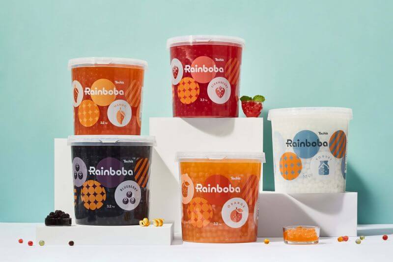 Popping bobas available in various fruity flavours, including yoghurt, mango, pomegranate, and the bestseller lychee.