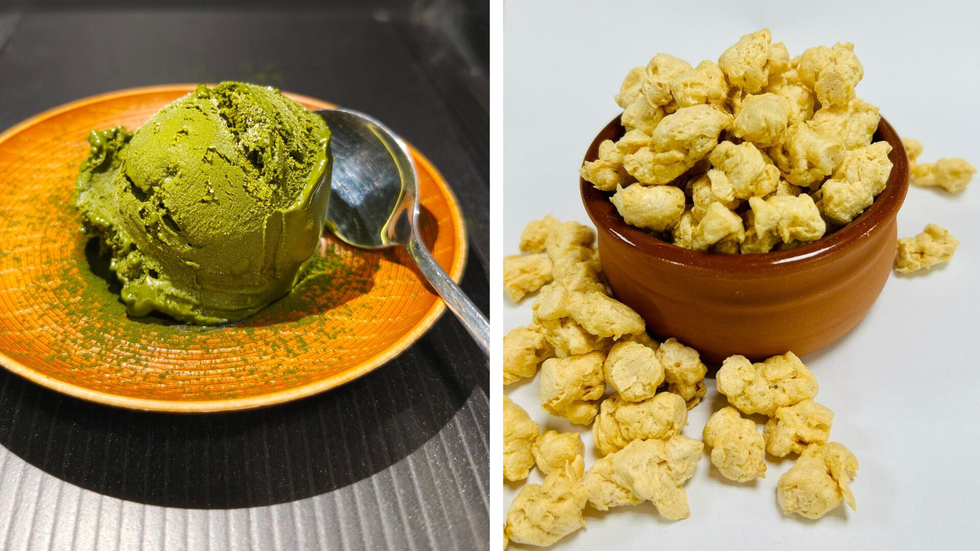 The mung bean puff snack S-POP and a microalgae-based frozen dessert were developed as prototype concepts to demonstrate how alternative proteins can be translated into familiar, consumer-friendly formats.