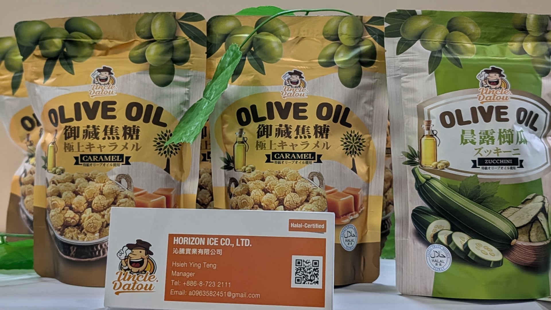 Uncle Datou’s olive oil popcorn and zucchini chips. The brand features extra virgin olive oil as a key ingredient that is rich in monounsaturated fatty acids (omega-9) and antioxidants such as olive polyphenols, vitamin E and vitamin K.