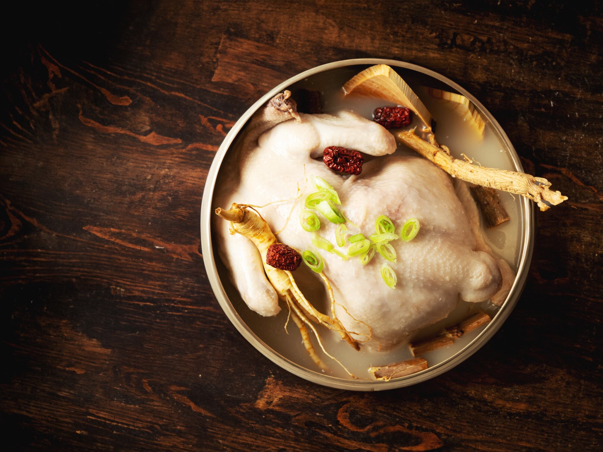 Korean samgyetang – chicken soup with ginseng.