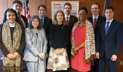 Picture: FDA. The FSMA outreach delegation met with Ambassador Caroline Kennedy (center). Members (from left) are: Sema Hashemi, Jess Paulson (from USDA), Jenny Scott, Samir Assar, Bruce Ross, Camille Brewer, Jeffrey Read, and Brian Pendleton.