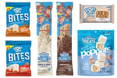 Iconic shapes have shrunk or been dunked, as Kellogg turns Pop-Tarts into a bite-sized snack and Rice Krispies Treats into a candy bar-esque snack. Pic: Kellogg Co.
