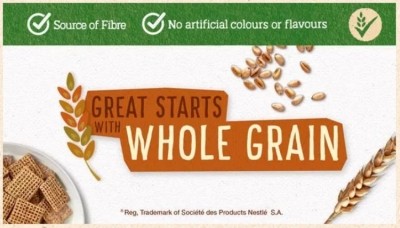Look out for the green banner: CPW 's 2020 commitment will see100% of its cereals carrying the green banner to denote they contain a minimum 8g of whole grain per serving. Pic: Nestlé Breakfast Cereals