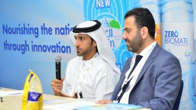 Agthia CEO Tariq Al Wahedi (left) at the company's product launch ceremony at Gulfood 2019. ©Agthia