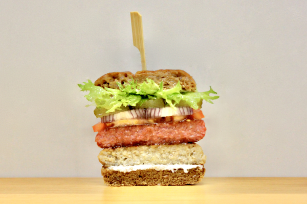 Vegan burger patty coloured with Chromologics red