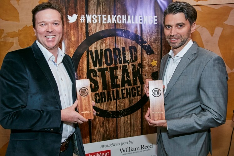 Patrick Warmoll and Frank Albers proudly display their World Steak Challenge trophies