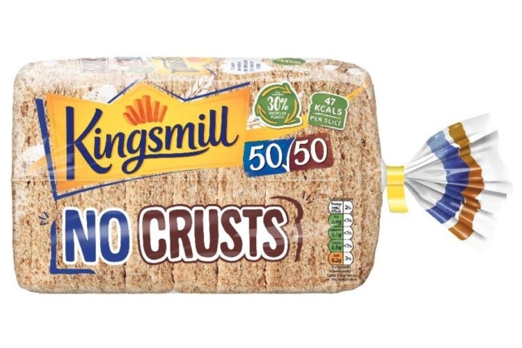 Kingsmill No Crust 50/50 is rolling out in novel packaging that diverts plastic waste from landfill. Pic: St. Johns Packaging
