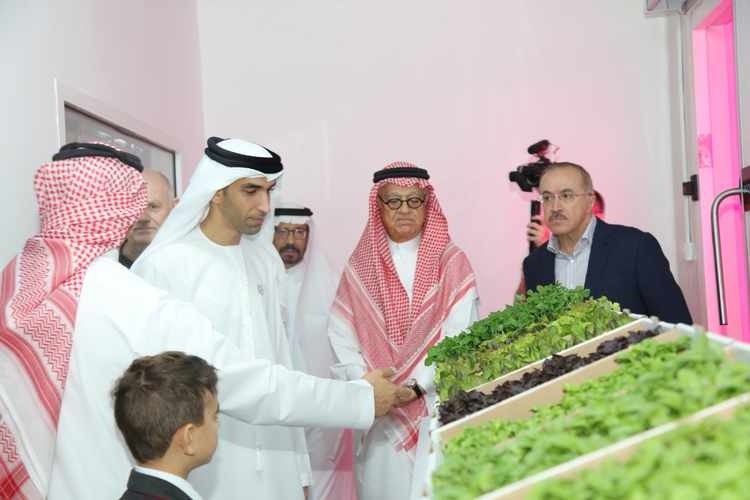 Dr Thani bin Ahmed Al Zeyoudi (third from left), Minister of Climate Change and Environment for the UAE at the Badia Farms.