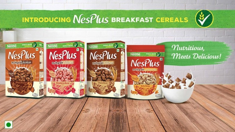 Nestlé NESPLUS breakfast cereals come in four multigrain variants: Kokos, Choco-Burst Fillows, Strawberry-Burst Fillows and Nutty Honey Granola. ©Nestlé 