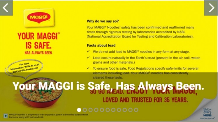 Nestle India has again assured consumers that its Maggi noodles are safe for consumption and do not contain lead. ©Nestle India