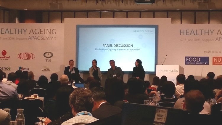 Dr Femke Hannes (from left), Dr Paul Clayton and Alina Uchida were speaking at a panel discussion with Gary Scattergood, editor-in-chief of NutraIngredients-Asia and FoodNavigator-Asia on the topic of optimism for healthy ageing.