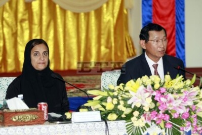 Sheikha Lubna with Cham Prasidh, Cambodia's minister of commerce