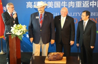 USDA secretary Sonny Perdue (centre) led celebrations for the return of US beef to China 