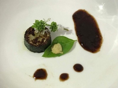 Professor Yuki Hanyu is looking at the commercial launch of 'clean foie gras' by 2022 — this dish-cultured foie gras was grown at home. ©Integriculture & Shojinmeat
